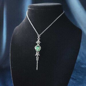 Vintage green and silver rosary necklace with a small silver chain ✦ goth witch